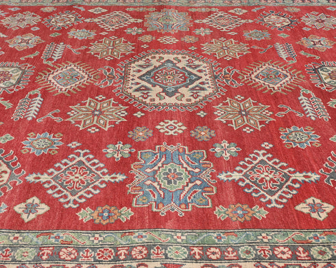 8x10 Red Kuba Afghan Hand Knotted Wool Area Rug